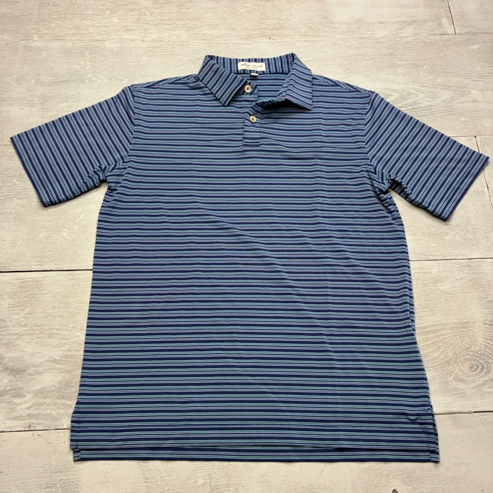 Peter Millar Polo Shirt Boys L 11-12 Blue Striped Summer Comfort Golf YF22EK28